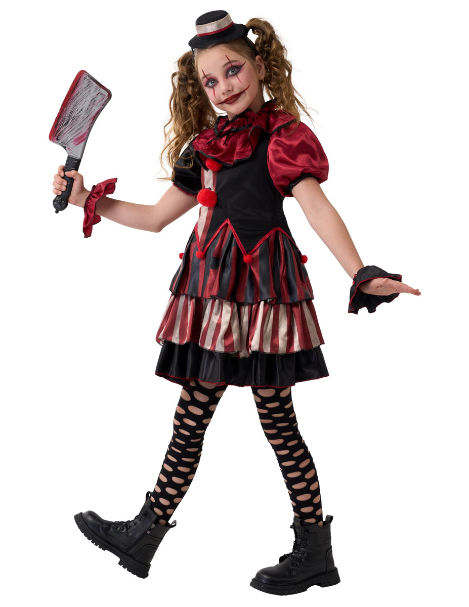Scary Clown Costume For Kids - Creepy Full-Head Mask & Jumpsuit Halloween Outfit For Boys & Girls