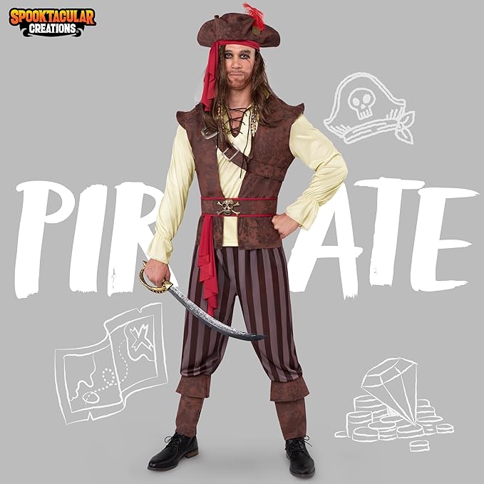 thumbnail image 2 of Mens Caribbean Pirate Costume Adult Sea Captain Robber Costume | UK 2 of 14