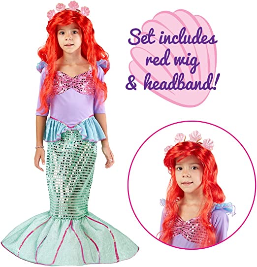 Spooktacular Creations Deluxe Mermaid Costume Set With Red Wig And Headband (Toddler (3-4))