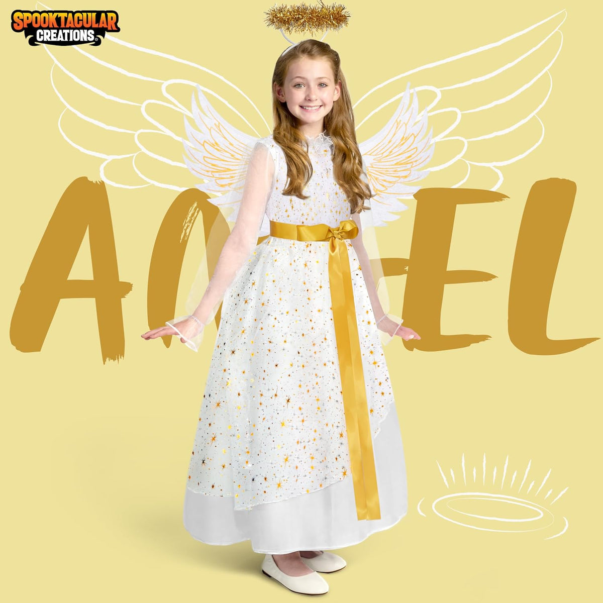 Halloween Angel Costume Girls, Golden | Spooktacular Creations Halloween Angel Costume Girls, Golden | Spooktacular Creations