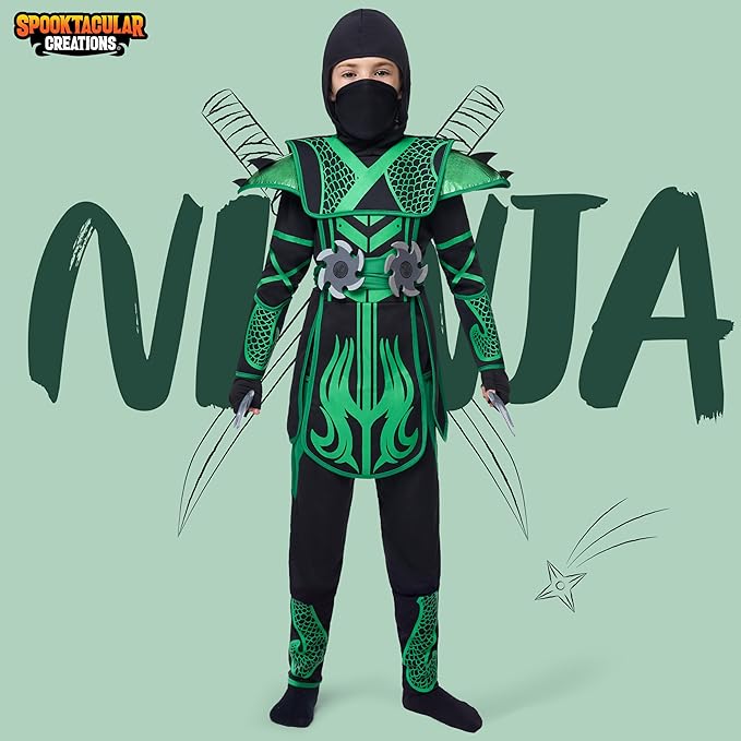 skyllc Costume de ninja pour enfants avec gants, fléchettes, baïonnette pour jeux de rôle, Halloween, Noël, fête, carnaval, taille M
