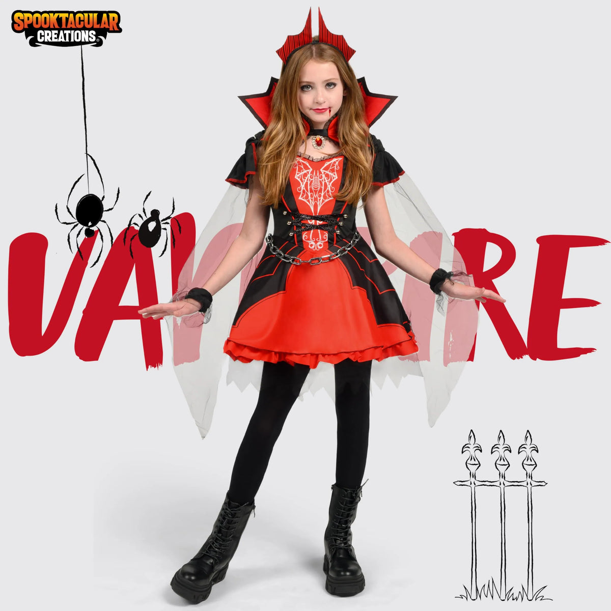 Girls Vampire Costume, Red Dark Vampire Dress for Girls Spooktacular — free download