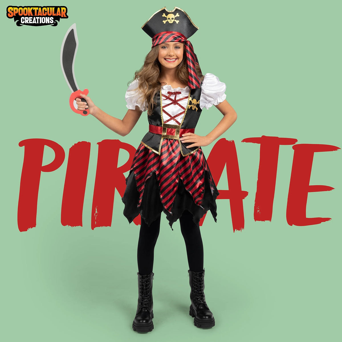 Girls Pirate Costume Set - Dress, Hat, Eye Patch, Accessories For Halloween & Dress Up