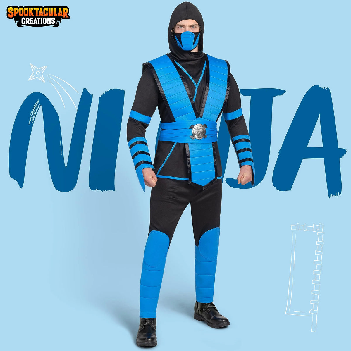 Men Blue Ninja Costume Set for Adult Halloween Spooktacular Creations
