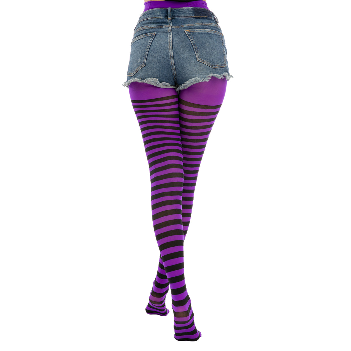Women's Nylon Striped Tights Black/Purple Standard, Pack