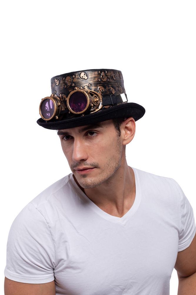 steampunk hat and goggles Victorian Steampunk Top Hat w/Classic Goggles Vintage Accessories Set