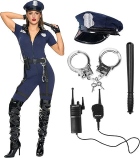 Women Blue Police Jumpsuit Costume