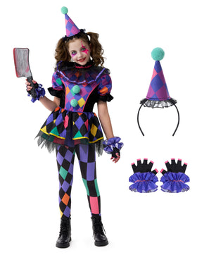 Dark Colorful Twisted Clown Jester Costume for Kids