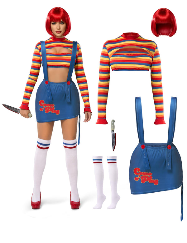 Scary Killer Doll Costume with Wig and Toy Knife