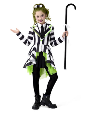 Horror Black and White Vertical Striped Costume for Girls