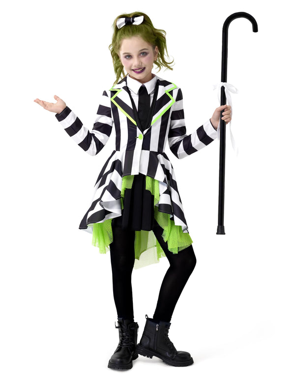 Horror Black and White Vertical Striped Costume for Girls