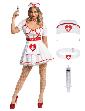 Halloween White Nurse Costume Heartbreaker Dress Set