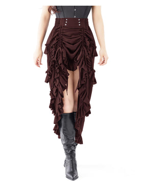Women Steampunk Mullet Skirt Costume-Brown