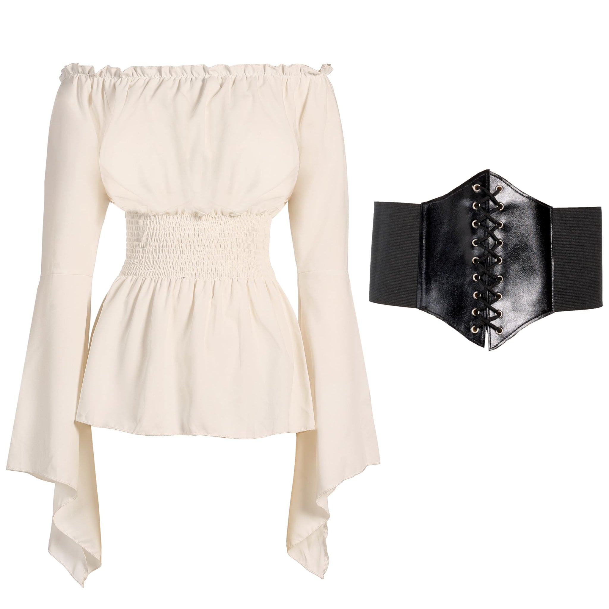 Renaissance Pirate Top Shirt Costume Women-Beige Renaissance Pirate Top Shirt Costume Women-Beige