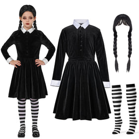 School Girl Collar Black Dress with Wig