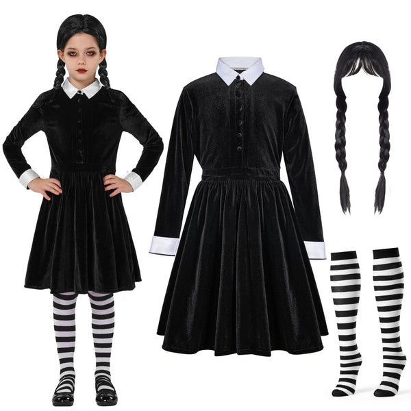 School Girl Collar Black Dress with Wig