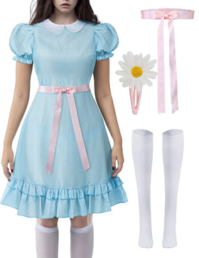 Blue Puff Sleeve Creepy Doll Dress for Women