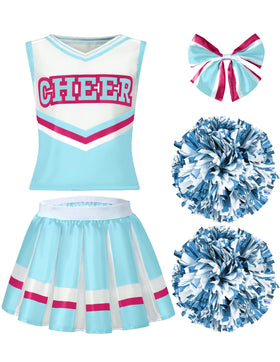 Halloween Girl Cheerleader Costume, Cheer Uniform Set-Light Blue