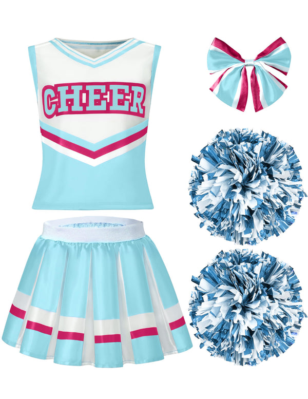 Halloween Girl Cheerleader Costume, Cheer Uniform Set-Light Blue