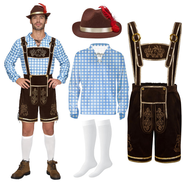 Men Lederhosen Oktoberfest Outfit Costume, Blue