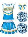 Halloween Girl Cheerleader Costume, Cheer Uniform Set - Sky Blue