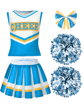 Halloween Girl Cheerleader Costume, Cheer Uniform Set - Sky Blue