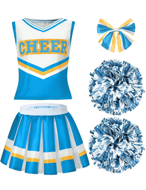 Halloween Girl Cheerleader Costume, Cheer Uniform Set - Sky Blue
