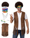 5 Pcs Halloween Men Hippie Vest Costume Set with Wig