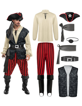 Men Pirate Costume, Beige