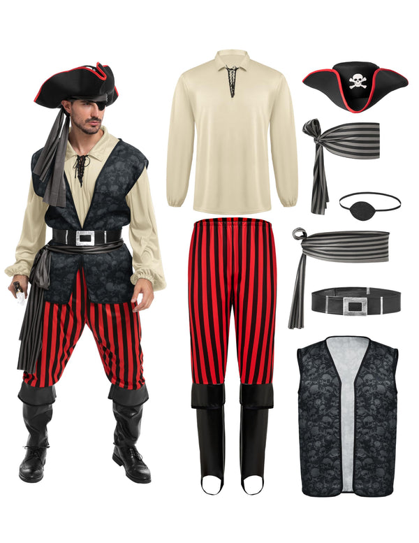 Men Pirate Costume, Beige