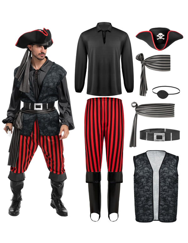 Adult Men Dark Pirate Costume for Halloween, Black