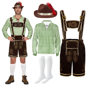 Men Lederhosen Oktoberfest Outfit Costume, Green