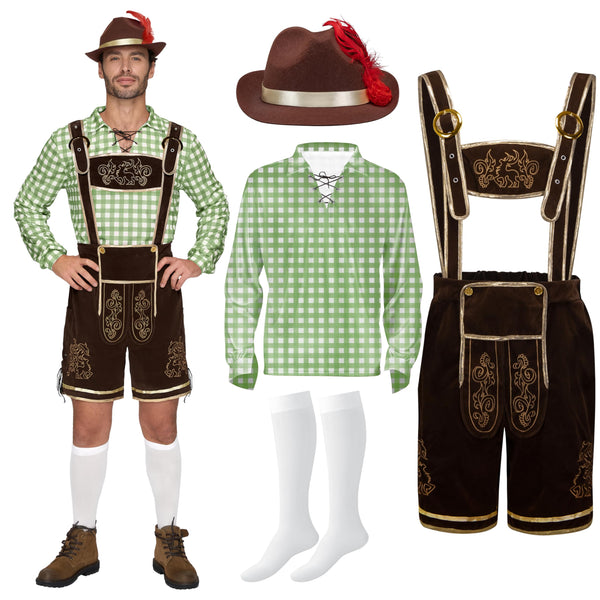 Men Lederhosen Oktoberfest Outfit Costume, Green