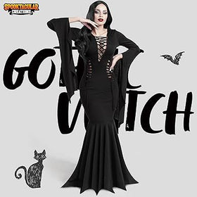 Women Black Gothic Vintage Dress Costume Floor Length Witch Dress