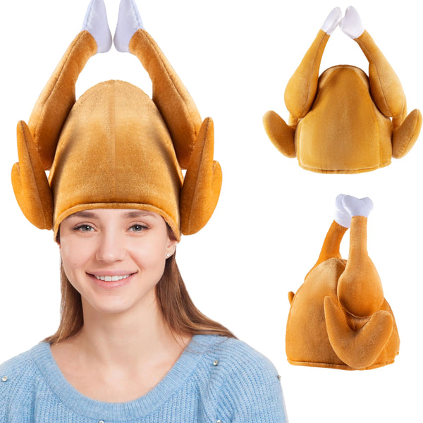 2 PCS Thanksgiving Roasted Turkey Hats, Plush Drumsticks Hat