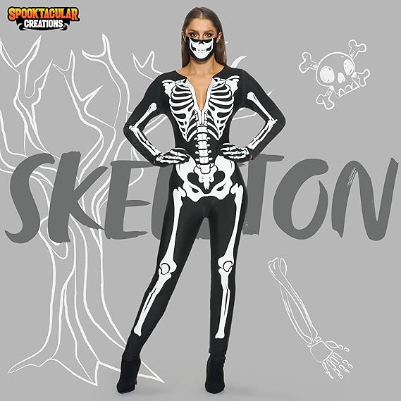 ladies skeleton fancy dress Women's Halloween Skeleton Dress Costume Female Sexy Skull Pattern Long Sleeve Stretchy Short Mini Dresses Lady Cosplay Party Game Festival Stage Performance Fancy Dress up