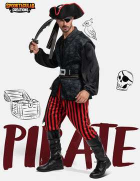 Adult Men Dark Pirate Costume for Halloween, Black
