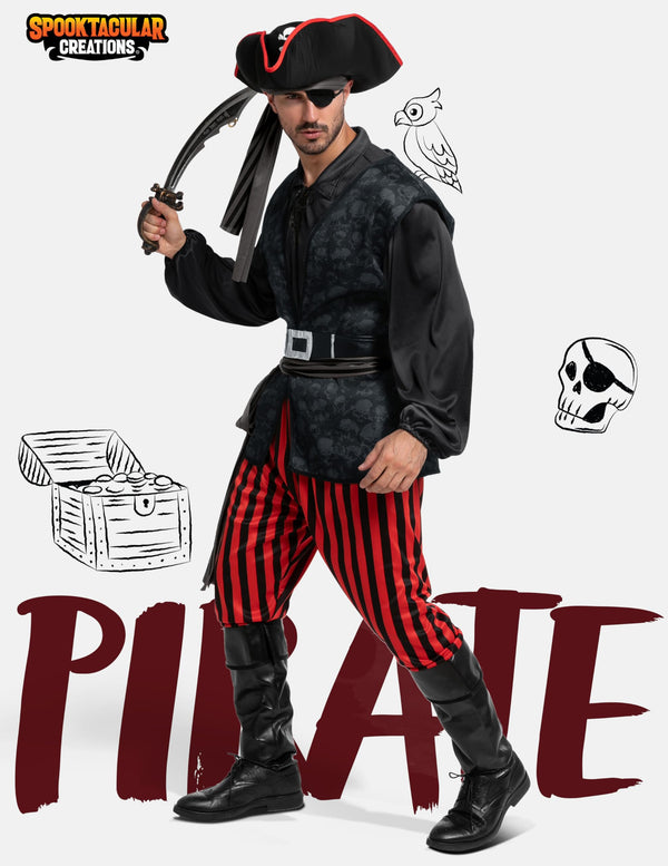 Adult Men Dark Pirate Costume for Halloween, Black