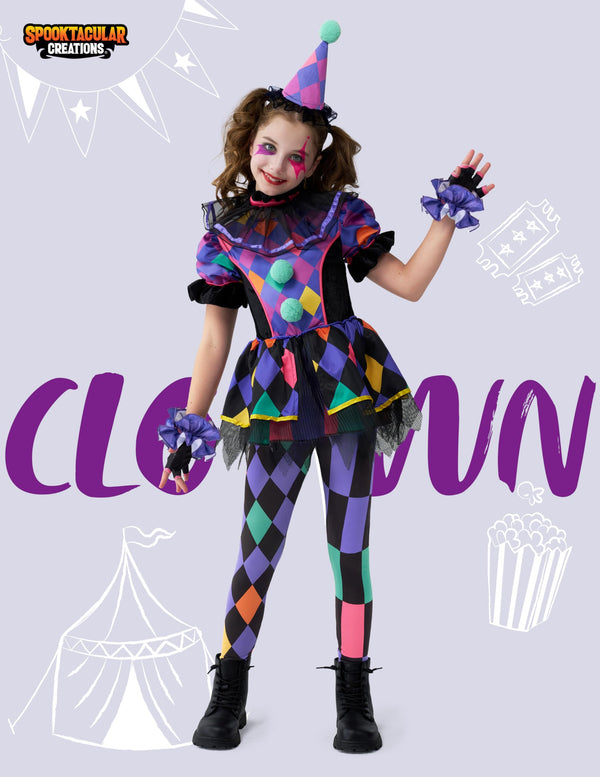 Dark Colorful Twisted Clown Jester Costume for Kids