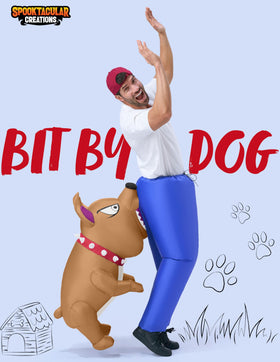 Inflatable Dog Costumes for Adults, Biting By a Yellow Bulldog
