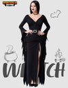 Long Black Gothic Dress, Classic With Belt