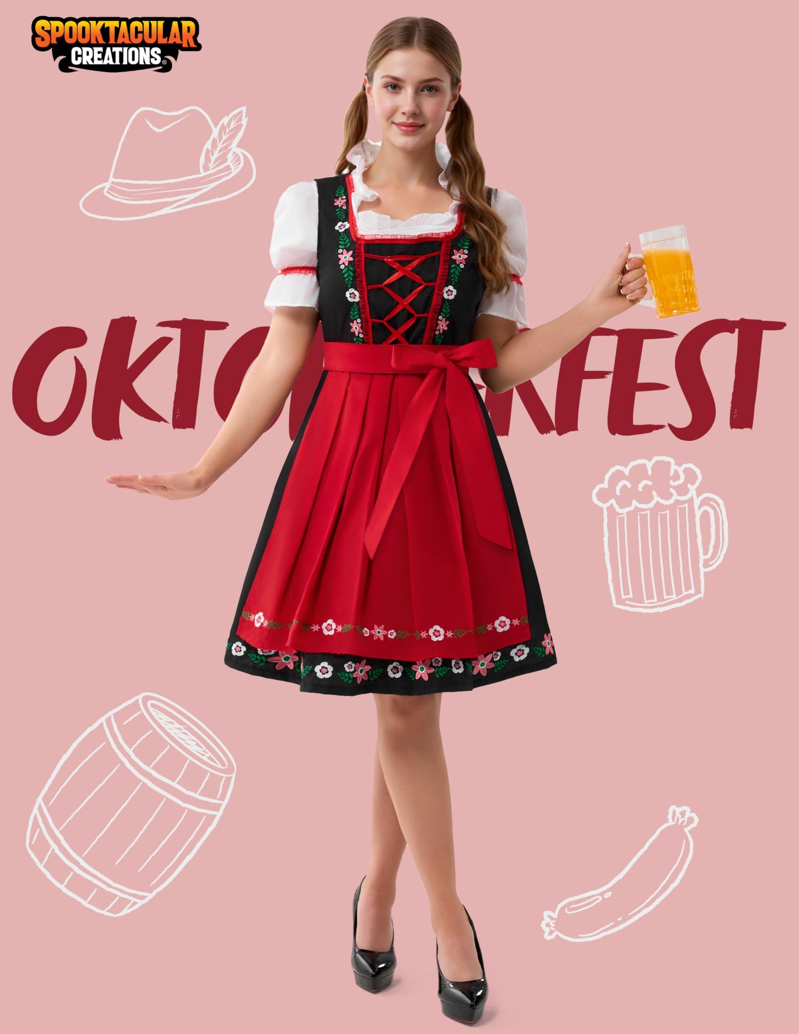 Dirndl Dresses Women Oktoberfest Costume, Bavarian German Outfits for Halloween Parties Beer Carnival Dirndl Dresses Women Oktoberfest Costume, Bavarian German Outfits for Halloween Parties Beer Carnival