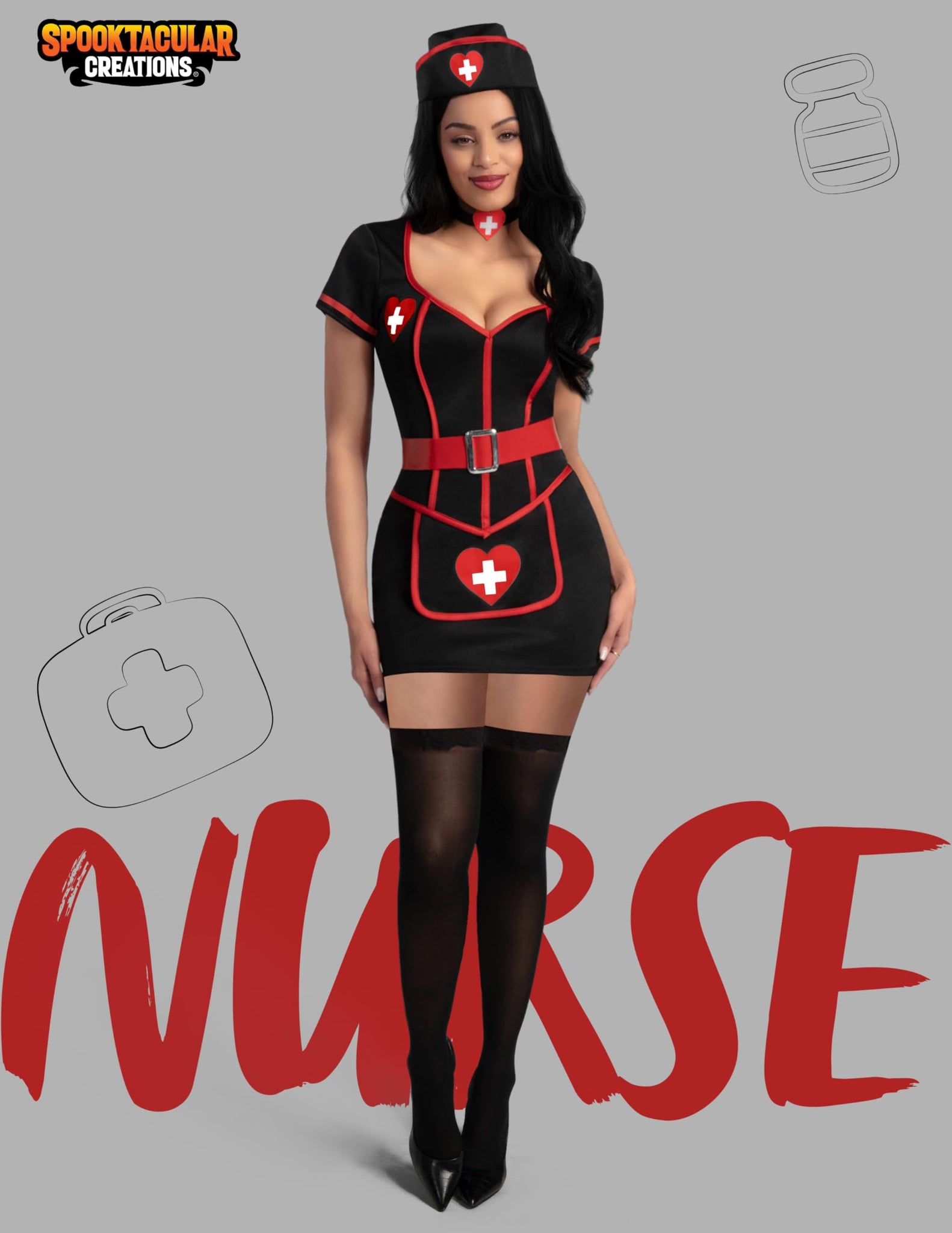 Halloween Black Nurse Costume Woman, M