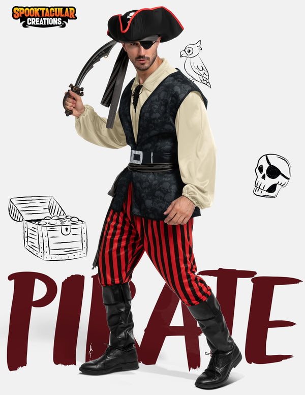 Men Pirate Costume, Beige