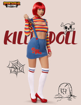 Scary Killer Doll Costume with Wig and Toy Knife