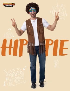 5 Pcs Halloween Men Hippie Vest Costume Set with Wig