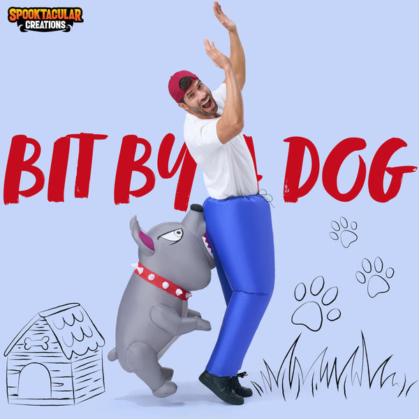 Inflatable Dog Costumes for Adults, Biting By a Gray Bulldog