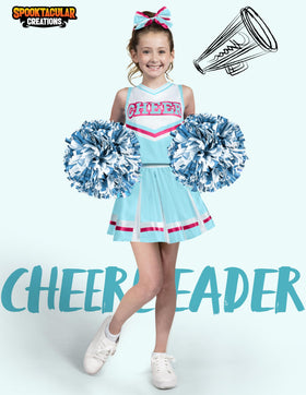 Halloween Girl Cheerleader Costume, Cheer Uniform Set-Light Blue