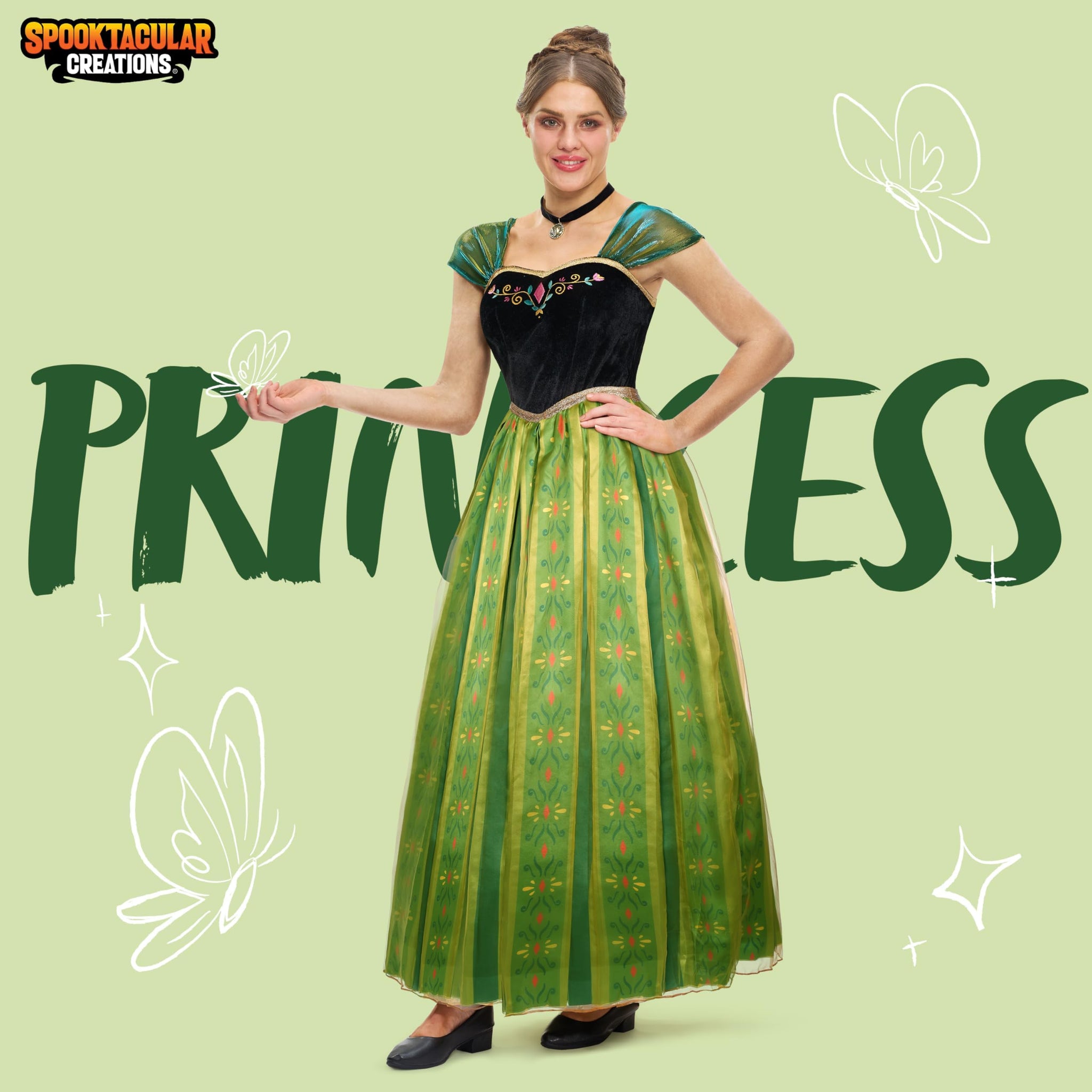 Spooktacular Creations Women Adult Princess Costume Green Dress Fairy with Necklace for Halloween Costume Role Play L Spooktacular Creations Women Adult Princess Costume Green Dress Fairy with Necklace for Halloween Costume Role Play L