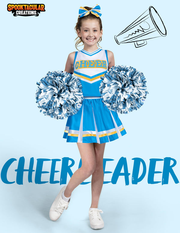 Halloween Girl Cheerleader Costume, Cheer Uniform Set - Sky Blue